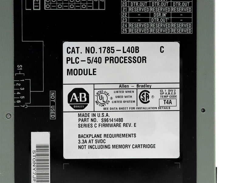 Allen Bradley PLC-5/40 Processor Module 1785-L40B Ser. C *Tested*
