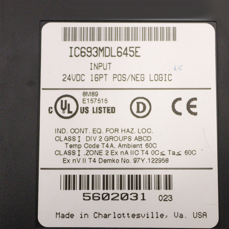 GE FANUC 24VDC 16PT POS/NEG LOGIC INPUT MODULE IC693MDL645E