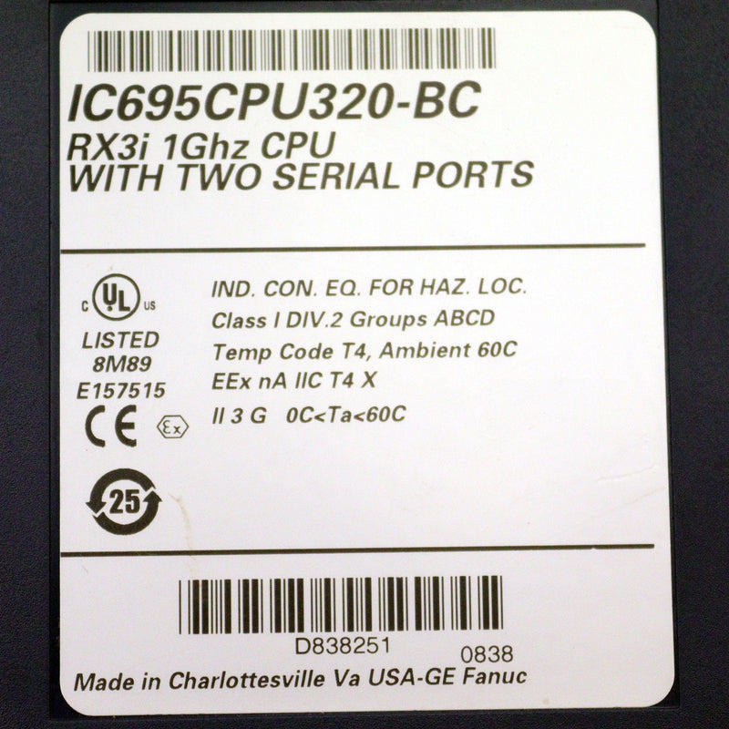 GE FANUC RX3I 1GHZ CPU WITH TWO SERIAL PORTS IC695CPU320-BC