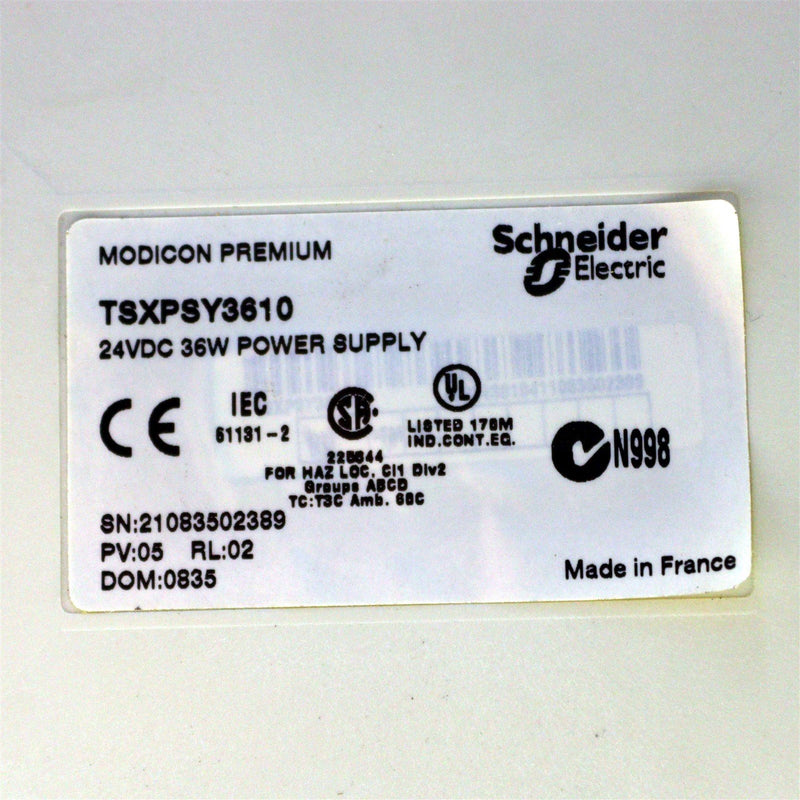 SCHNEIDER ELECTRIC 24VDC 36W POWER SUPPLY TSXPSY3610