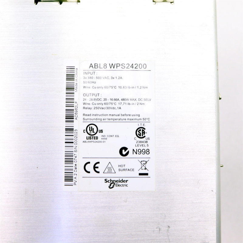SCHNEIDER ELECTRIC 24VDC-20A POWER SUPPLY ABL8WPS24200