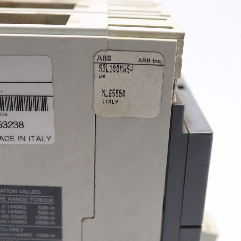 ABB CIRCUIT BREAKER 3p 100a 600v S3L100MWS4