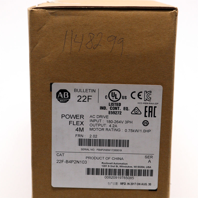 ALLEN BRADLEY POWERFLEX 4M AC DRIVE 240V 22F-B4P2N103/A