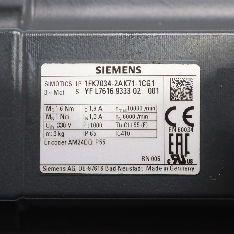 SIEMENS SERVOMOTOR 1FK7034-2AK71-1CG1