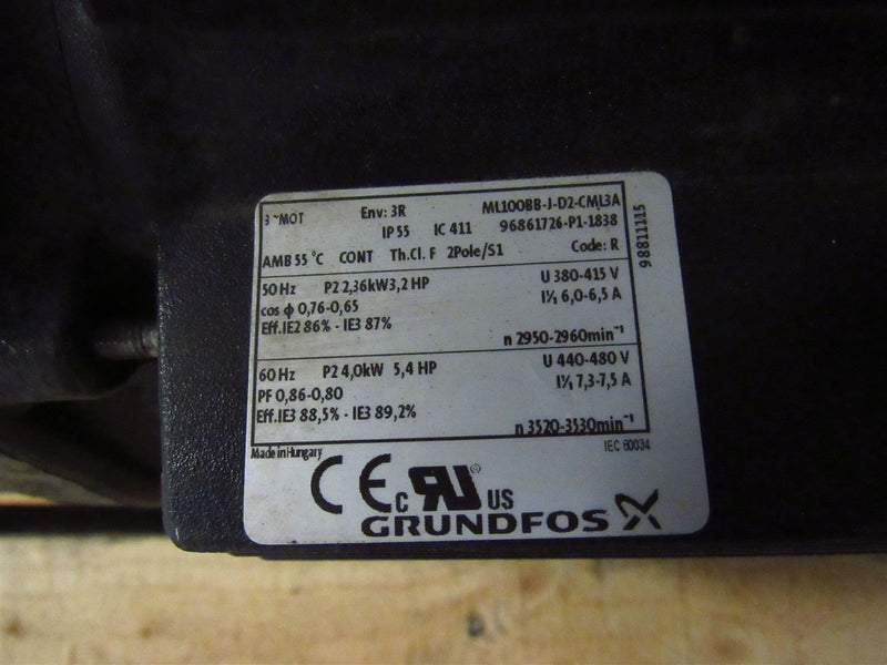 GRUNDFOS CENTRIFUGAL PUMP 380 480 CM10-3 A-R-A-V-AQQV J-A-A-N ML100BB-J-D2-CML3A