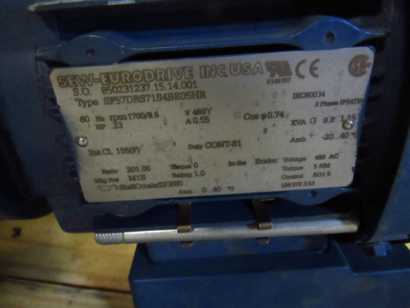 SEW EURODRIVE GEAR MOTOR SF57 DRS71S4BE05HR