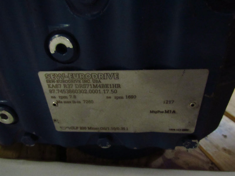 SEW EURODRIVE GEAR MOTOR KA67 R37 DRS71M4BE1HR