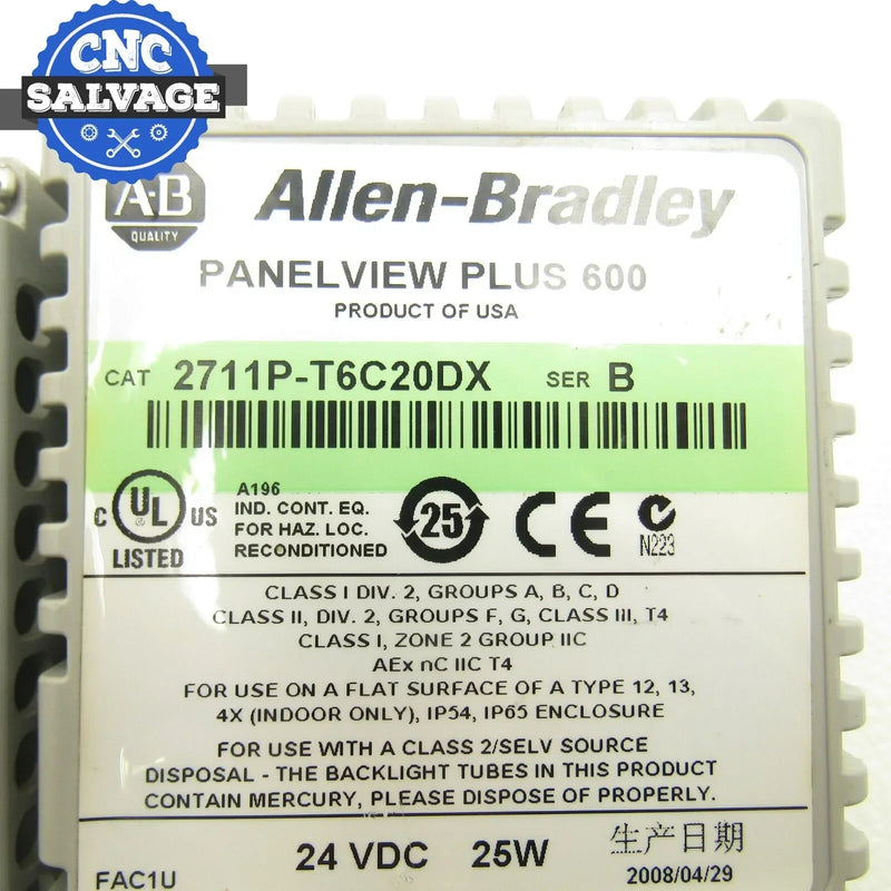 Allen Bradley PanelView Plus 600 2711P-T6C20DX *Tested*