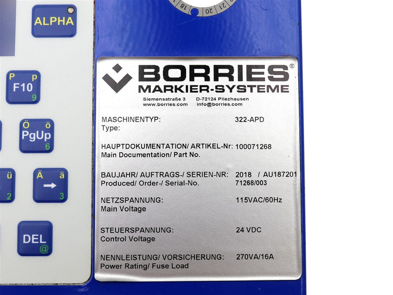 Borries Marking-Systems for Dot-Peen Markings 322-APD 100071268