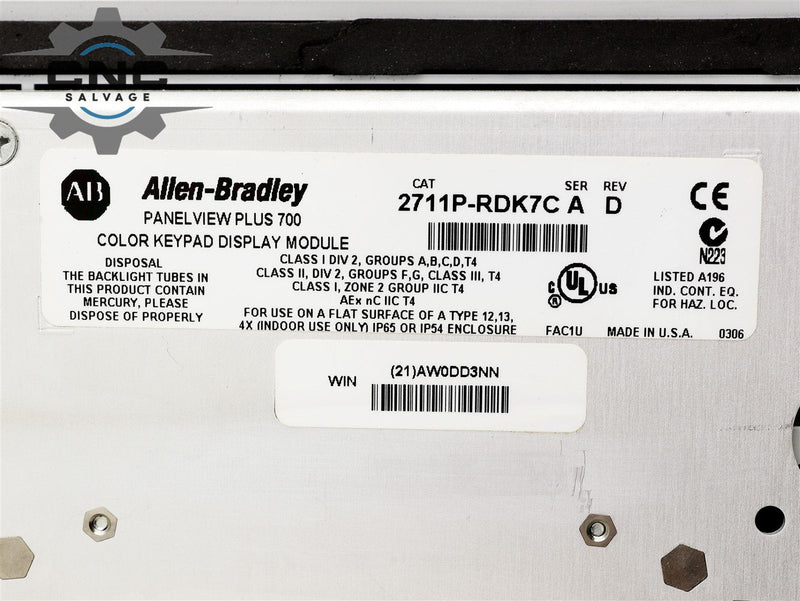 Allen Bradley PanelView Plus 700 2711P-RDK7C Ser. A Rev. D