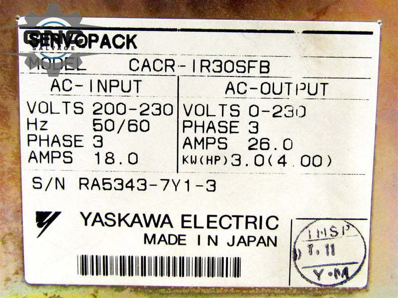 Yaskawa Servo Pack CACR-IR30SFB P00 B11