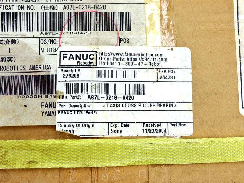 Fanuc J1 Axis Cross Roller Bearings A97L-0218-0420 *Factory Sealed*