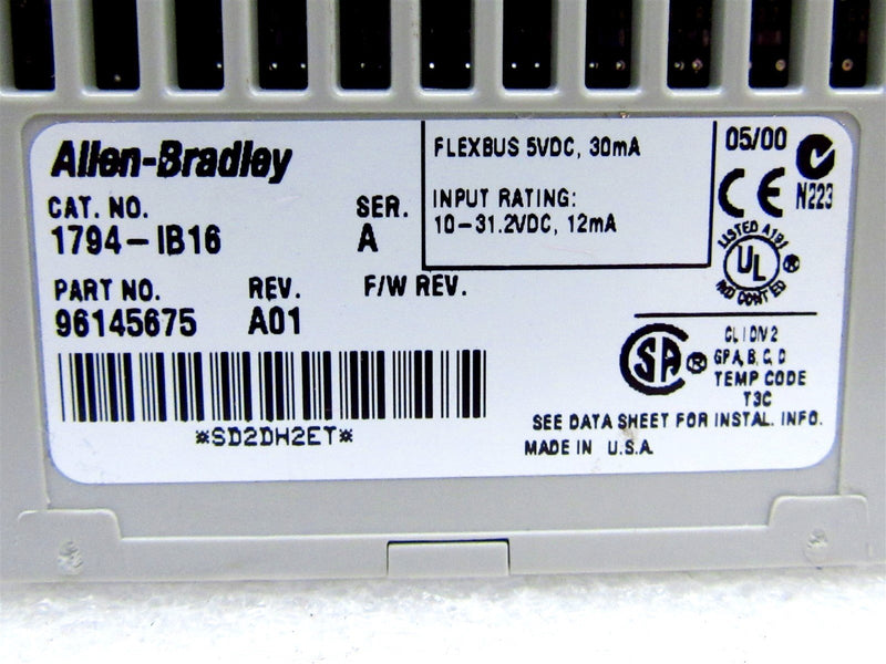 Allen Bradley 24 VDC Sink Input Flex I/O 1794-IB16 Ser. A *Lot of 3*