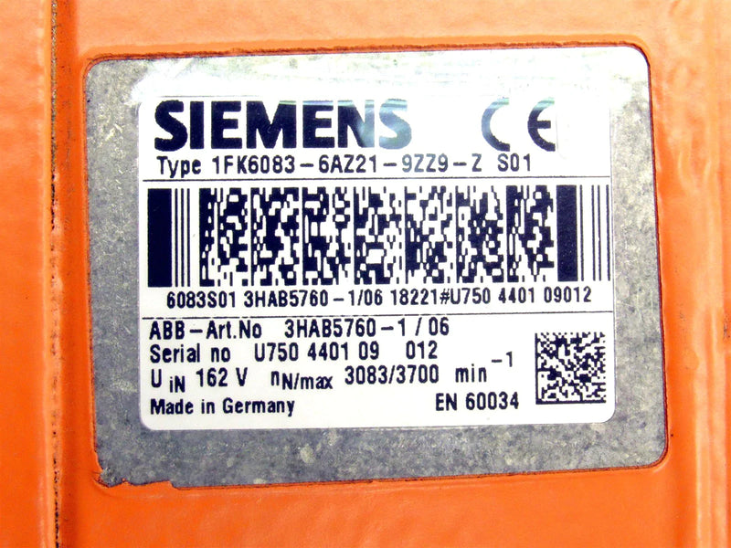 Siemens ABB Servo Motor 3HAB5760-1/06 1FK6083-6AZ21-9ZZ9-Z