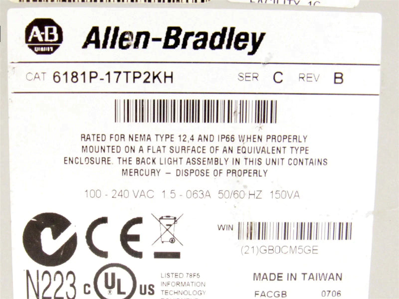 Allen Bradley VersaView 1700P 6181P-17TP2KH Ser. C