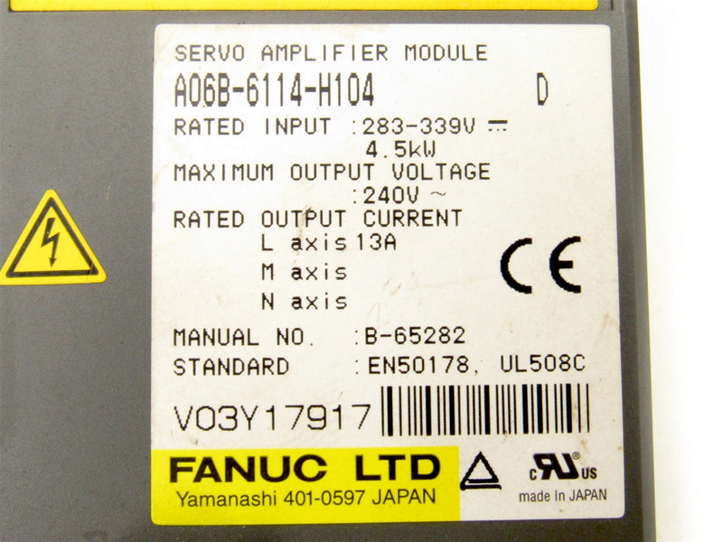 Fanuc Servo Amplifier A06B-6114-H104 *Missing Fan*