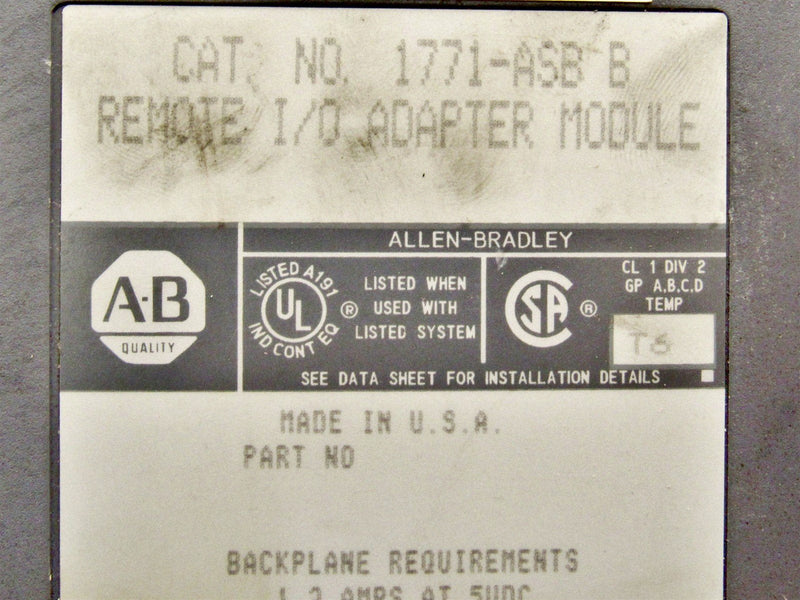 Allen Bradley Remote I/O Adapter 1771-ASB Ser. B