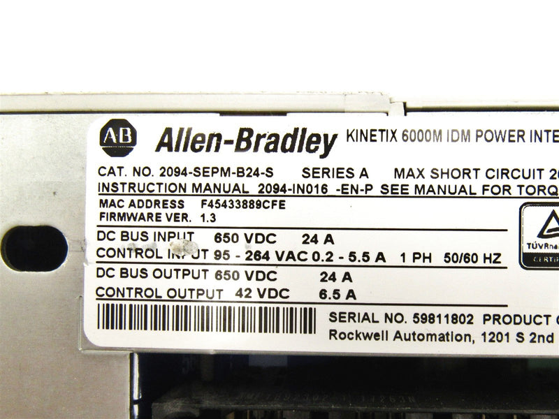 Allen Bradley Kinetix 6000M Power Interface Module 2094-SEPM-B24-S