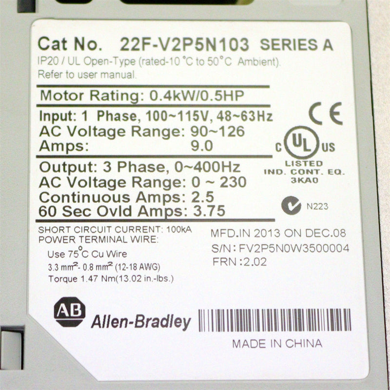 Allen-Bradley PowerFlex 4M 22F-V2P5N103 Ser. A