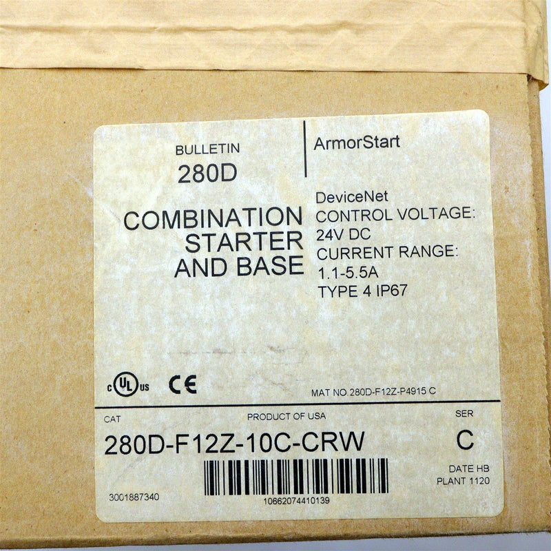 ALLEN-BRADLEY COMBINATION STARTER AND BASE 280D-F12Z-10C-CRW *NIB*