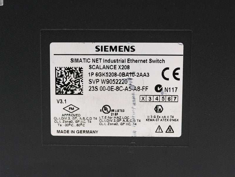 Siemens Simatic Net Industrial Ethernet Switch Scalance X208 6GK5208-0BA10-2AA3