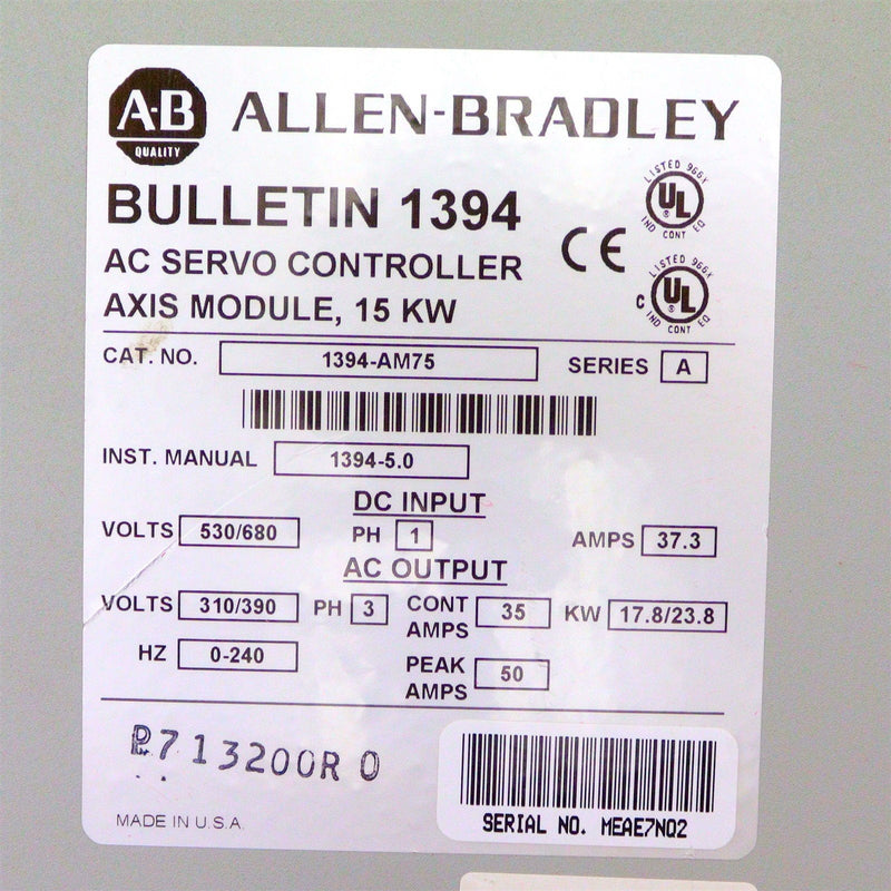 Allen Bradley AC Servo Controller Axis Module 530/680 VDC 1394-AM75 *See Descr*