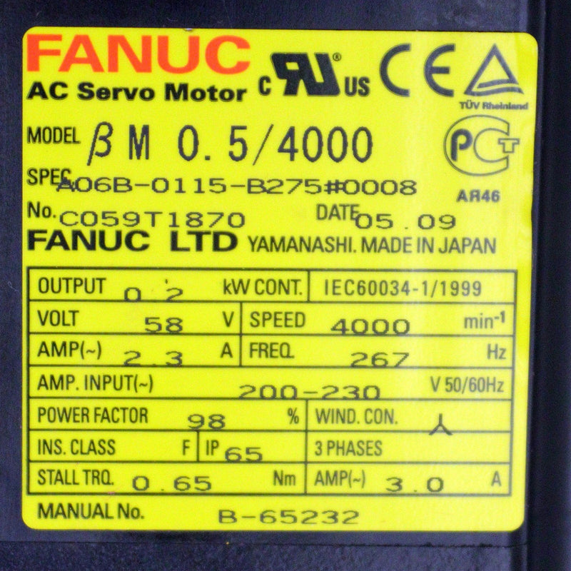 Fanuc AC Servo Motor A06B-0115-B275