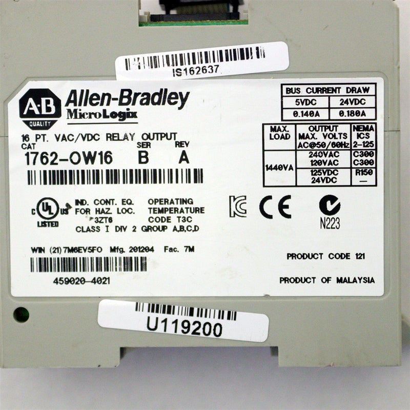 Allen Bradley 16PT. VAC/VDC Relay Output 1762-OW16 **TESTED**