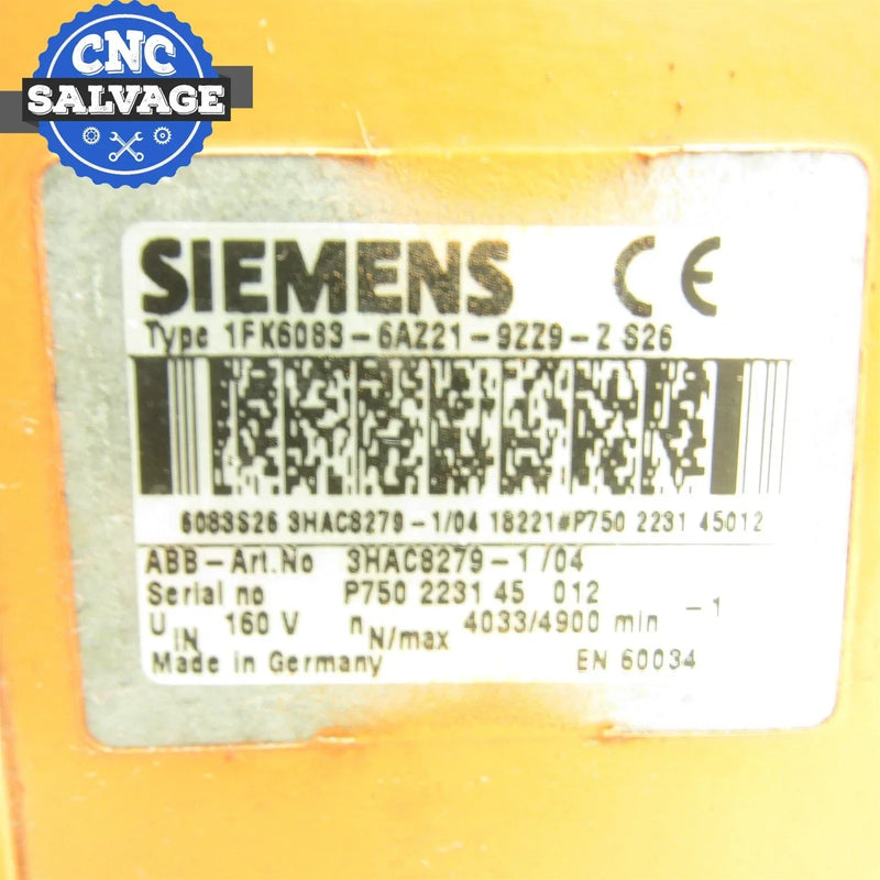 Siemens ABB AC Servo Motor 3HAC8279-1/04 1FK6083-6AZ21-9ZZ9-ZS26
