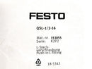 Festo Push-In L-Fitting QSL-1/2-16 153055 *New Open Bag* *Lot of 2*