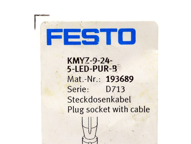 Festo Plug Socket with Cable KMYZ-9-24-5-LED-PUR-B 193689 *New Open Bag*