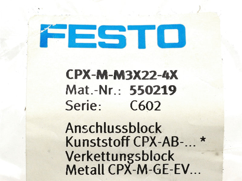 Festo Screw 4 Pack CPX-M-M3X22-4X 550219 *New Open Bag*