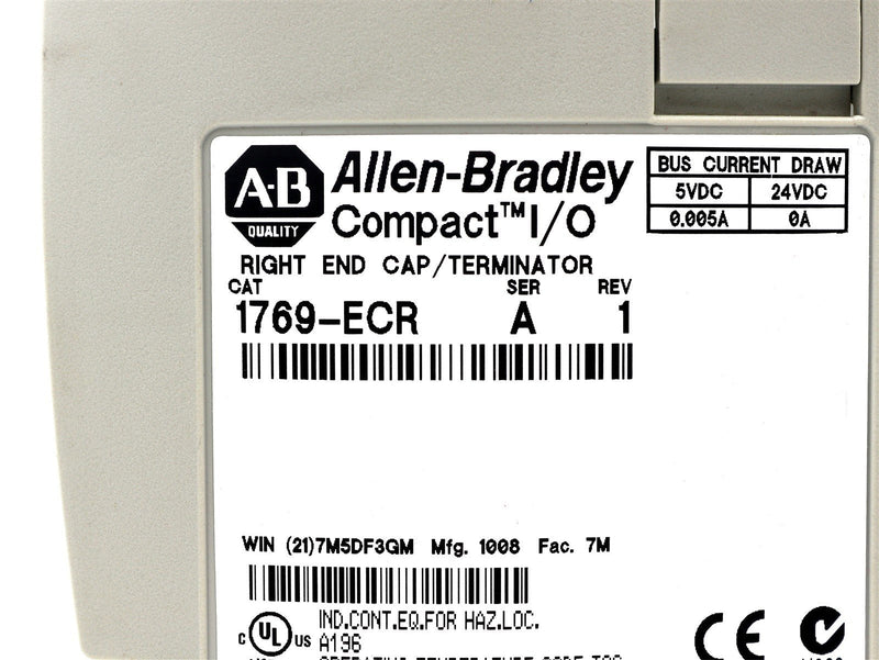 Allen Bradley Compact I/O Right End Cap/Terminator 1769-ECR Ser. A