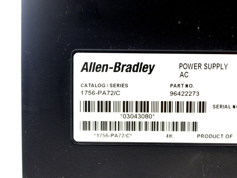 Allen Bradley 10 Slot Chassis 1756-A10/B with AC Power Supply 1756-PA72/C