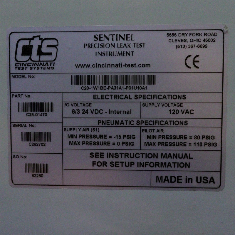 CTS Cincinnati Sentinel C28 World Edition Precision Leak Test C28-01470